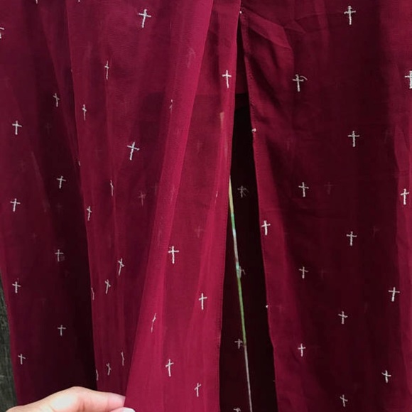 Long Red Maxi (cross pattern) Skirt - Picture 3 of 4